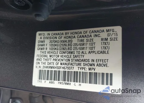 2015 Honda Cr-V Ex z USA, uszkodzony, nr VIN 2HKRM4H50FH679377